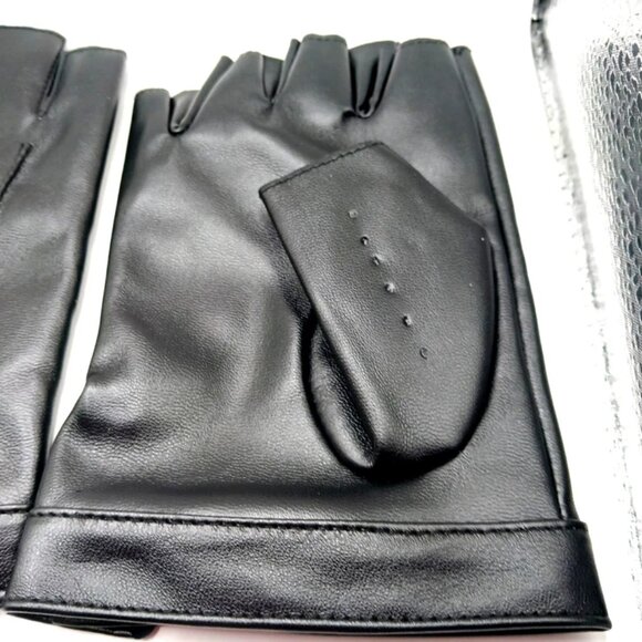 Faux Leather Fingerless Gloves-Black New - Picture 4 of 10